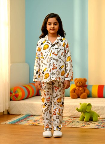 Builder Tools Print 100  Cotton Unisex Kids Night Suit