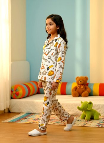 Builder Tools Print 100  Cotton Unisex Kids Night Suit