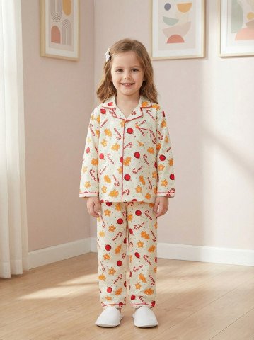 Christmas Candy Cane Print 100% Cotton Unisex Kids Night Suit