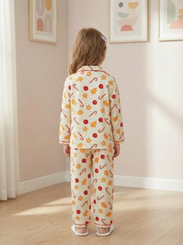 Christmas Candy Cane Print 100% Cotton Unisex Kids Night Suit