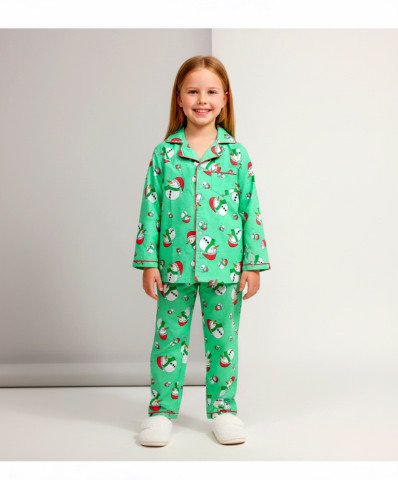 Christmas Snowman Print 100% Cotton Unisex Kids Night Suit