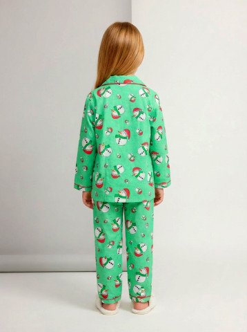 Christmas Snowman Print 100% Cotton Unisex Kids Night Suit