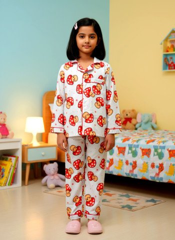 Cute Mushroom Print 100% Cotton Unisex Kids Night Suit