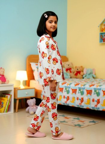 Cute Mushroom Print 100% Cotton Unisex Kids Night Suit