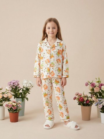 Cute Sunshine Print 100  Cotton Unisex Kids Night Suit
