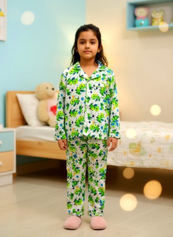 Green Monster Print 100% Cotton Unisex Kids Night Suit