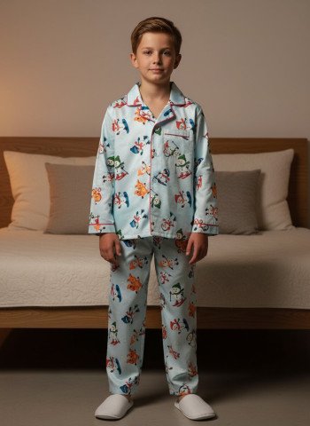 Kids Premium Cotton Printed Full Sleeve Night Suit     Light Blue