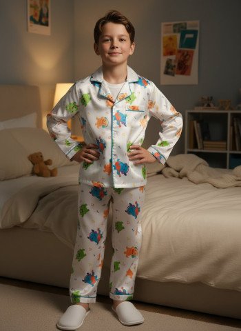 Kids Premium Satin Colorful Monster Print Night Suit