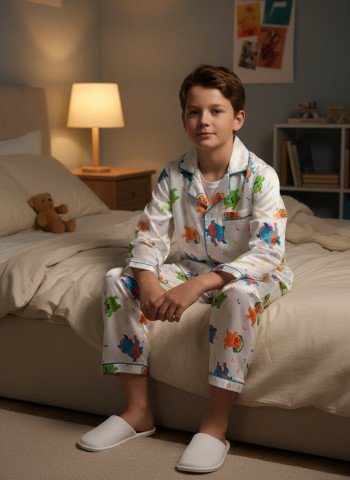 Kids Premium Satin Colorful Monster Print Night Suit