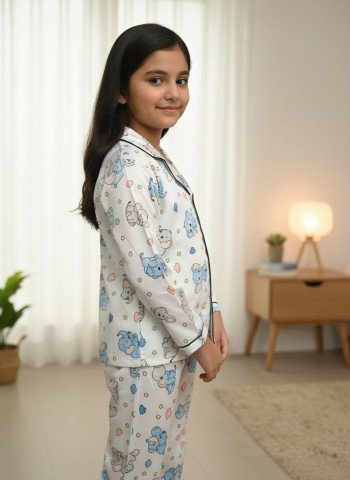 Kids Premium Satin Cute Elephant Print Night Suit