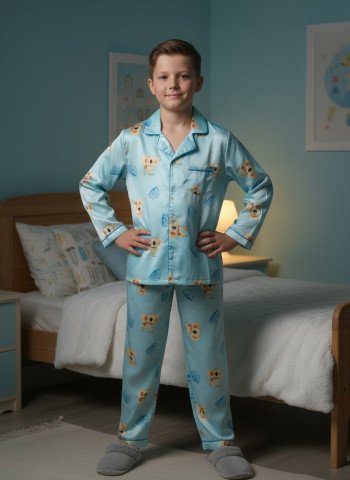 Kids Premium Satin Cute Lion Print Night Suit