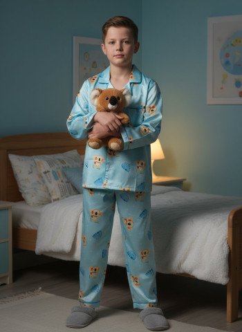 Kids Premium Satin Cute Lion Print Night Suit