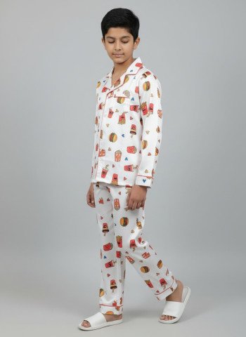 Kids Premium Satin Fast Food Print Night Suit