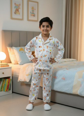 Kids Premium Satin Ice Cream Print Night Suit