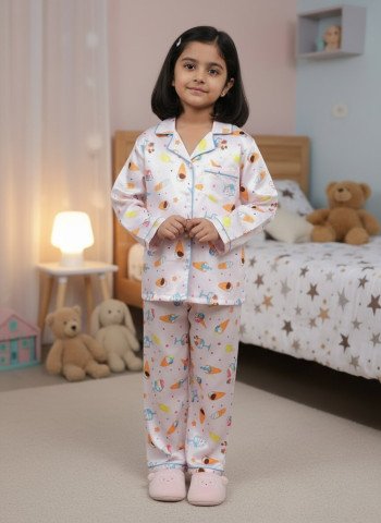 Kids Premium Satin Pastel Ice Cream Print Night Suit