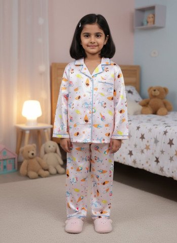 Kids Premium Satin Pastel Ice Cream Print Night Suit