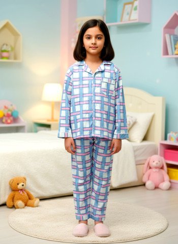 Pastel Check Print 100% Cotton Unisex Kids Night Suit