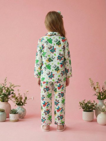 Super Panda Print 100% Cotton Unisex Kids Night Suit