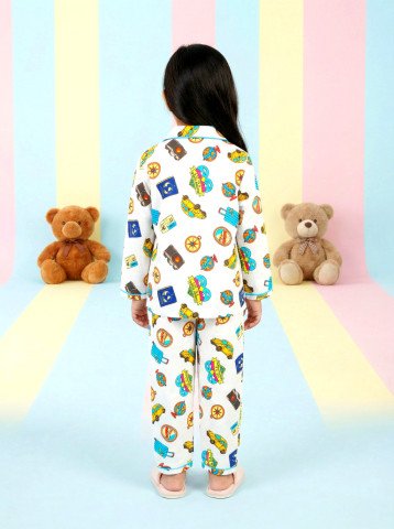 Travel Adventure Print 100% Cotton Unisex Kids Night Suit